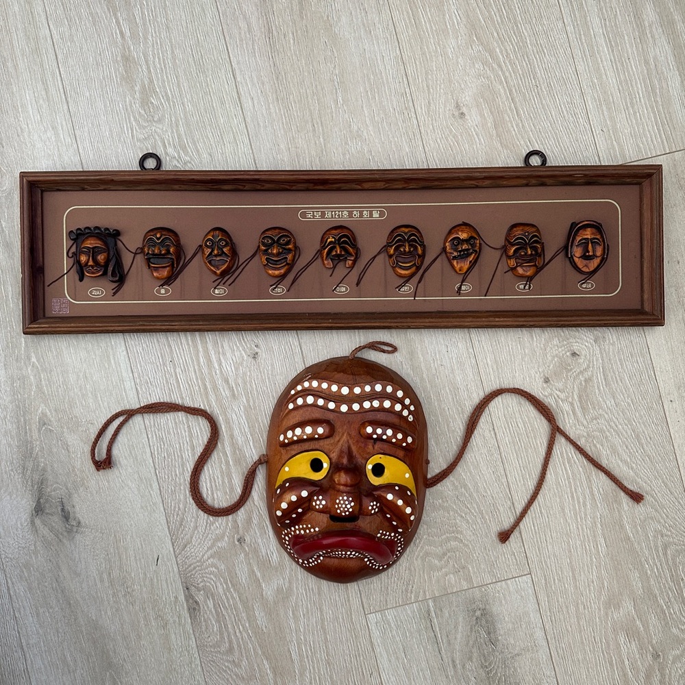 Vintage Traditional Korean Hahoe Mask and Wall Art Frame